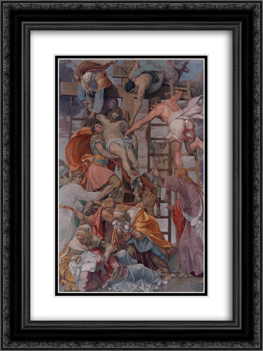 Descent from the Cross (The Deposition) 18x24 Black Ornate Wood Framed Art Print Poster with Double Matting by Volterra, Daniele da