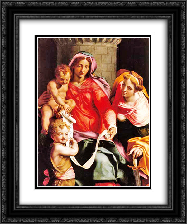 Madonna with Child, young Saint John the Baptist and Saint Barbara 20x24 Black Ornate Wood Framed Art Print Poster with Double Matting by Volterra, Daniele da