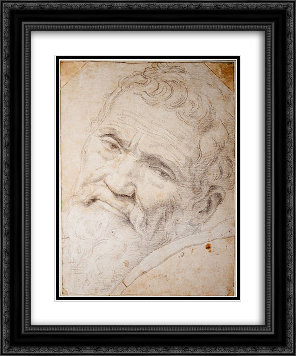 Portrait of Michelangelo Buonarroti 20x24 Black Ornate Wood Framed Art Print Poster with Double Matting by Volterra, Daniele da