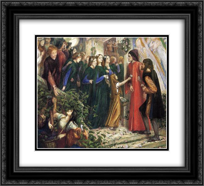 Beatrice, Meeting Dante at a Wedding Feast, Denies him her Salutation 22x20 Black Ornate Wood Framed Art Print Poster with Double Matting by Rossetti, Dante Gabriel