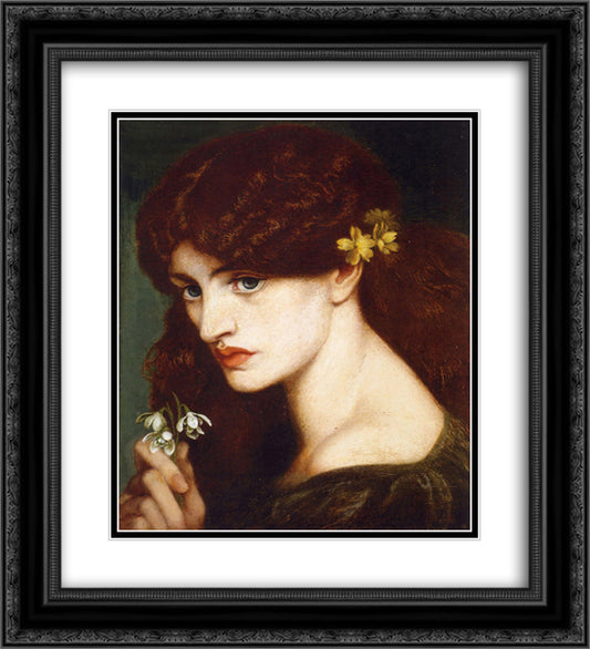 Blanzifiore (Snowdrops) 20x22 Black Ornate Wood Framed Art Print Poster with Double Matting by Rossetti, Dante Gabriel