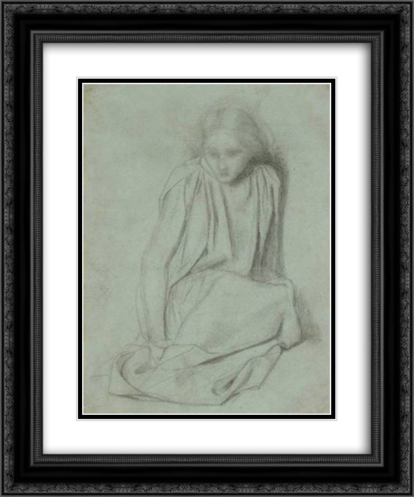 Ecce Ancilla Domini study 20x24 Black Ornate Wood Framed Art Print Poster with Double Matting by Rossetti, Dante Gabriel