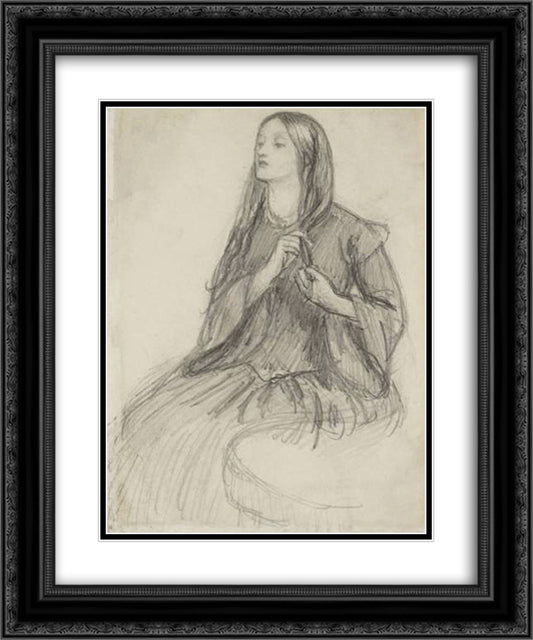 Elizabeth Siddall Plaiting her Hair 20x24 Black Ornate Wood Framed Art Print Poster with Double Matting by Rossetti, Dante Gabriel