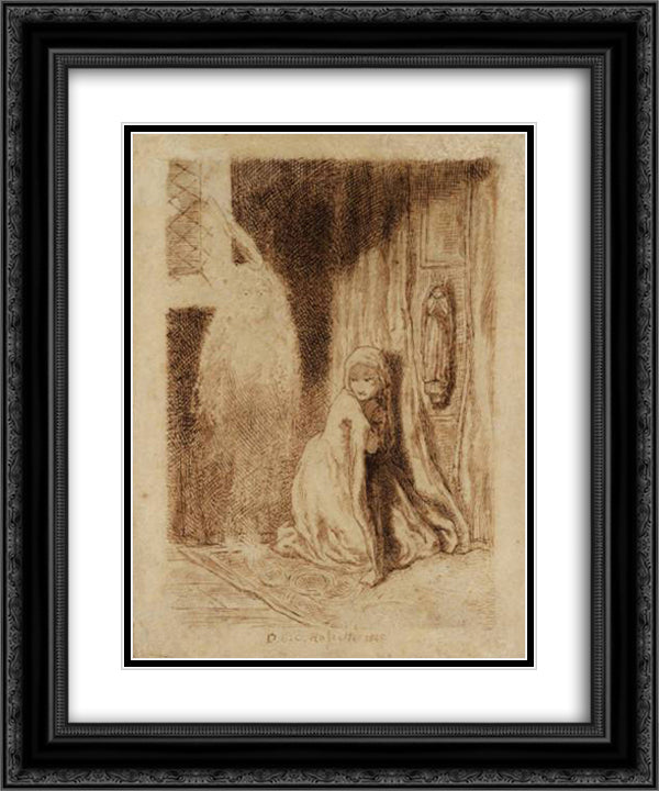 Faust. Margaret in the Church 20x24 Black Ornate Wood Framed Art Print Poster with Double Matting by Rossetti, Dante Gabriel