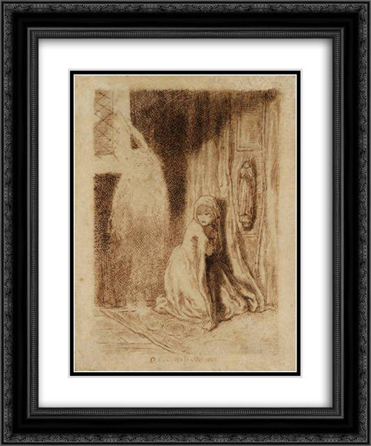 Faust. Margaret in the Church 20x24 Black Ornate Wood Framed Art Print Poster with Double Matting by Rossetti, Dante Gabriel