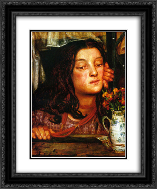 Girl at a Lattice 20x24 Black Ornate Wood Framed Art Print Poster with Double Matting by Rossetti, Dante Gabriel