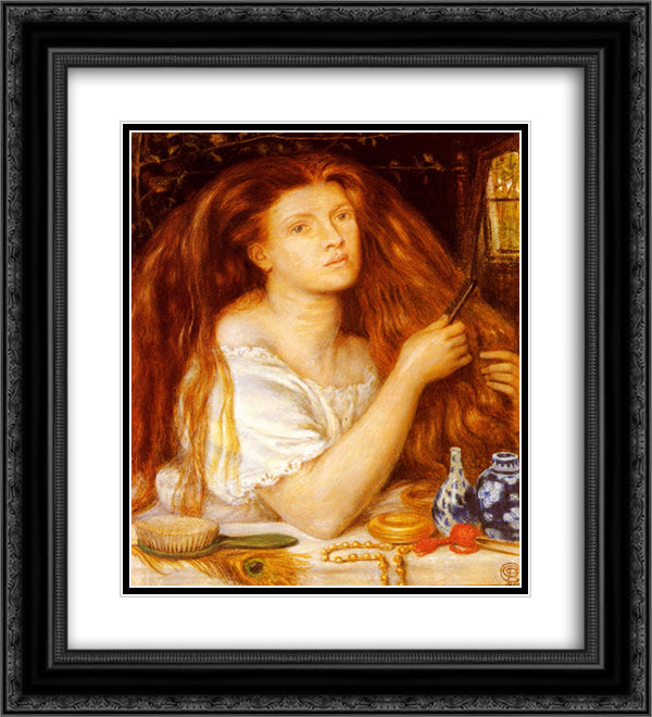 Golden Tresses 20x22 Black Ornate Wood Framed Art Print Poster with Double Matting by Rossetti, Dante Gabriel