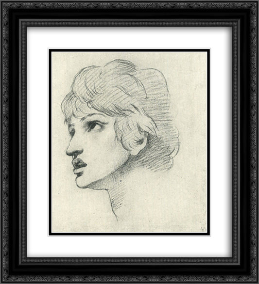 Head of a Youth 20x22 Black Ornate Wood Framed Art Print Poster with Double Matting by Rossetti, Dante Gabriel