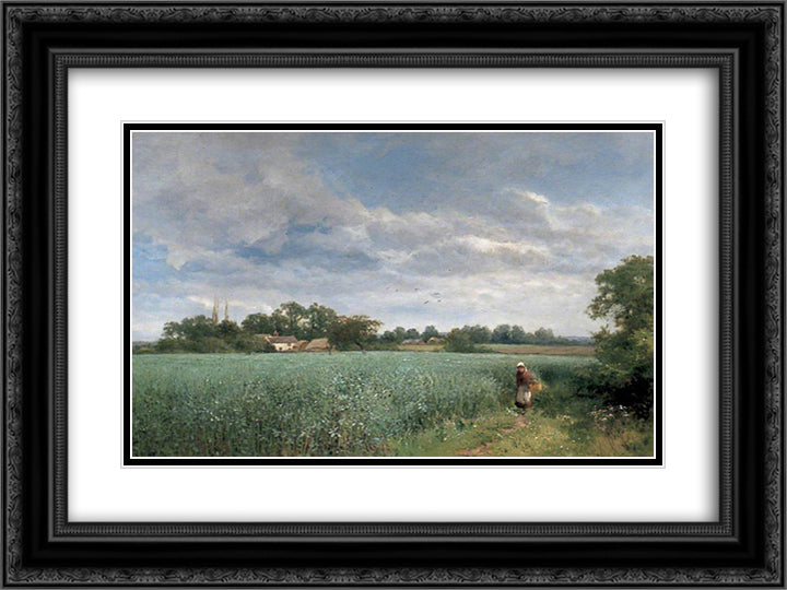 A Bean Field at Pickersleigh, near Malvern, Worcestershire 24x18 Black Ornate Wood Framed Art Print Poster with Double Matting by Bates, David