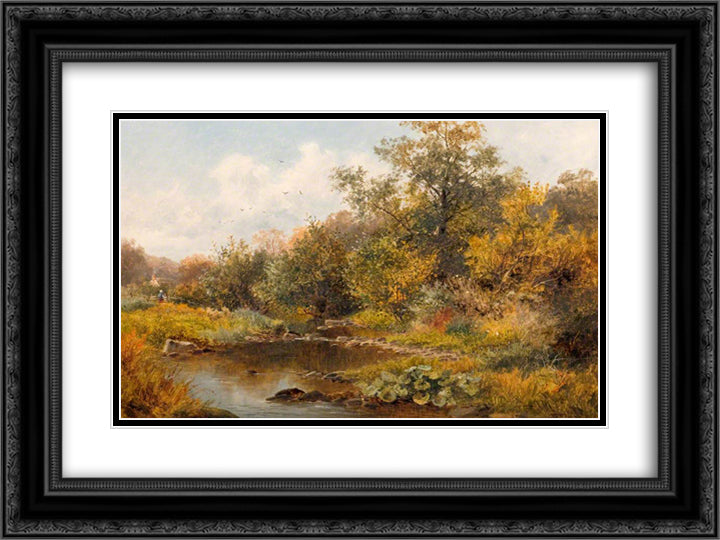 Brook at Old Storridge, Worcestershire 24x18 Black Ornate Wood Framed Art Print Poster with Double Matting by Bates, David