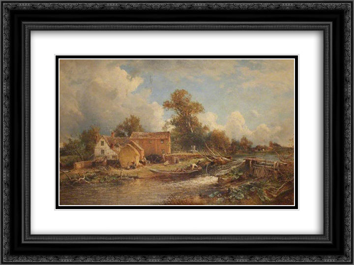 Forge Mill, River Tame 24x18 Black Ornate Wood Framed Art Print Poster with Double Matting by Bates, David