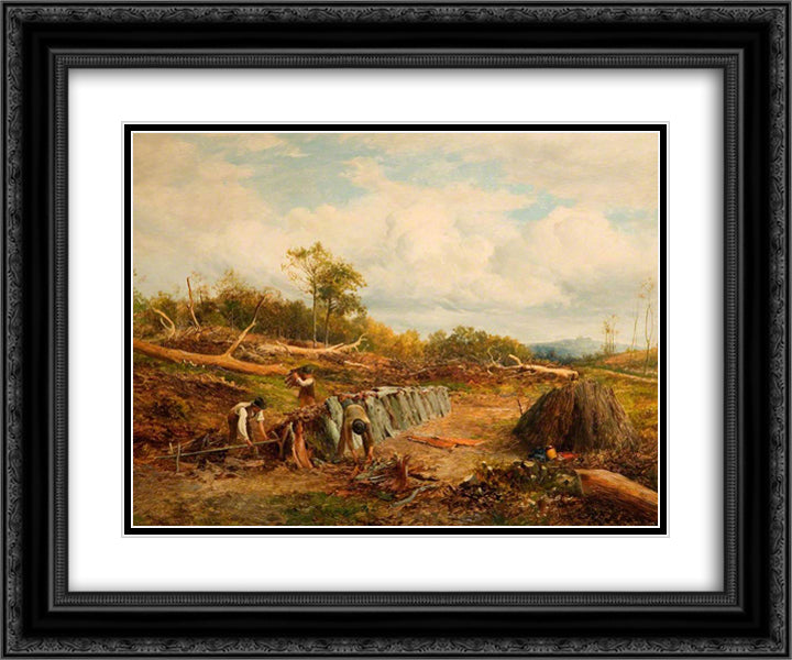 Stacking the Oak Fence 24x20 Black Ornate Wood Framed Art Print Poster with Double Matting by Bates, David