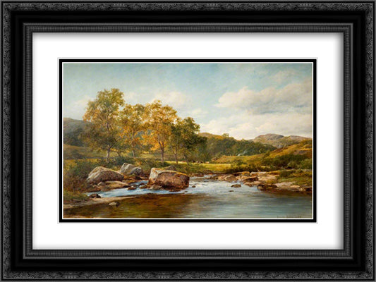 Stepping Stones on the Llugwy 24x18 Black Ornate Wood Framed Art Print Poster with Double Matting by Bates, David