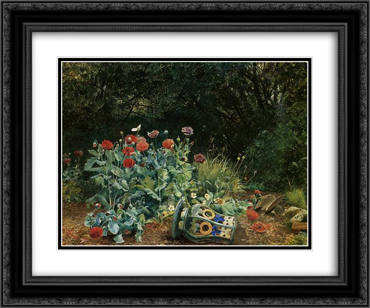 Summer flowers in a quiet corner of the garden 24x20 Black Ornate Wood Framed Art Print Poster with Double Matting by Bates, David