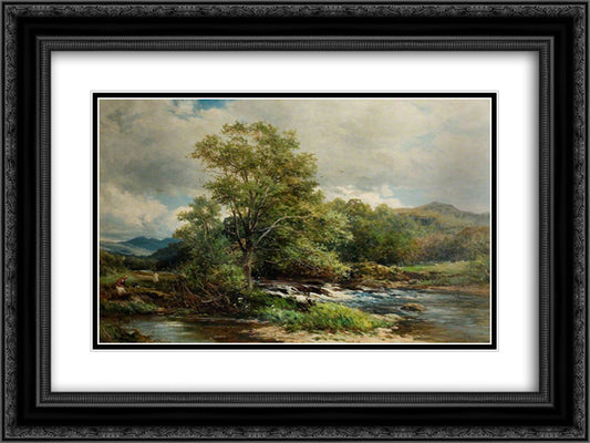 The Banks of the Brathay, Ambleside, Westmoreland 24x18 Black Ornate Wood Framed Art Print Poster with Double Matting by Bates, David