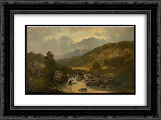 The Lledr Valley 24x18 Black Ornate Wood Framed Art Print Poster with Double Matting by Bates, David
