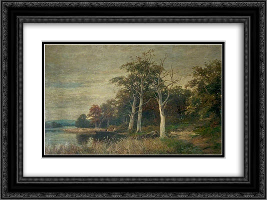 The Shores of Rydal Water, Cumbria 24x18 Black Ornate Wood Framed Art Print Poster with Double Matting by Bates, David