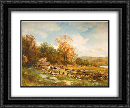 Tidal Fence on the River Conway, Bachlediog 24x20 Black Ornate Wood Framed Art Print Poster with Double Matting by Bates, David