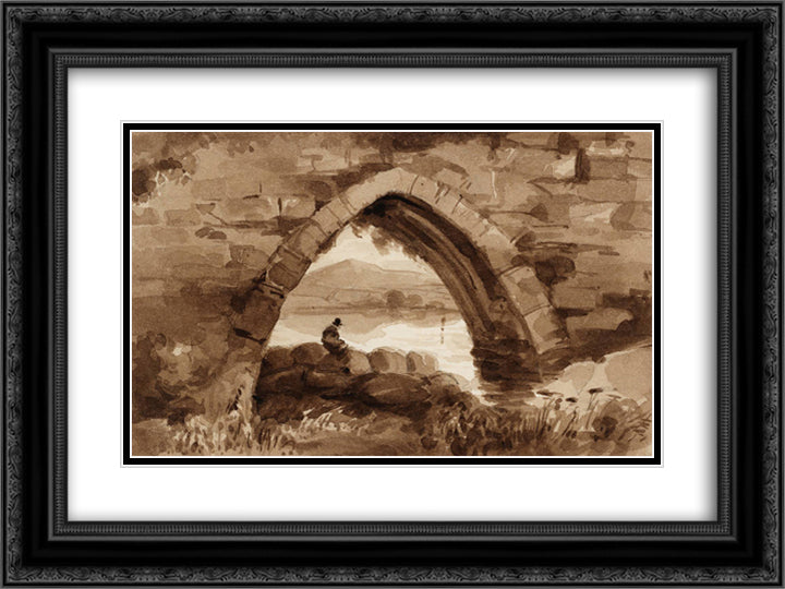 A Bridge 24x18 Black Ornate Wood Framed Art Print Poster with Double Matting by Cox, David