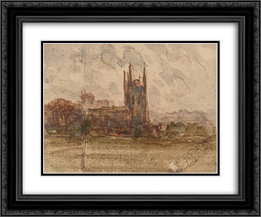 A Church (Possibly at Wrexham) 24x20 Black Ornate Wood Framed Art Print Poster with Double Matting by Cox, David