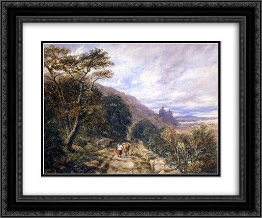 A Country Track Leading to Harlech Castle 24x20 Black Ornate Wood Framed Art Print Poster with Double Matting by Cox, David