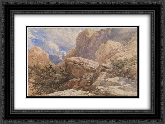 A Mountain Landscape 24x18 Black Ornate Wood Framed Art Print Poster with Double Matting by Cox, David