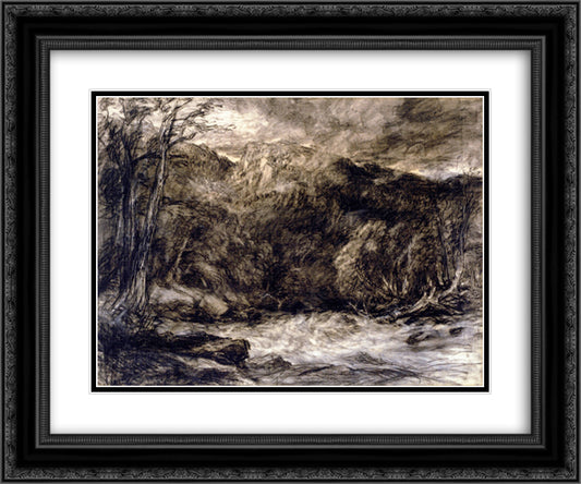 A Mountain Torrent 24x20 Black Ornate Wood Framed Art Print Poster with Double Matting by Cox, David