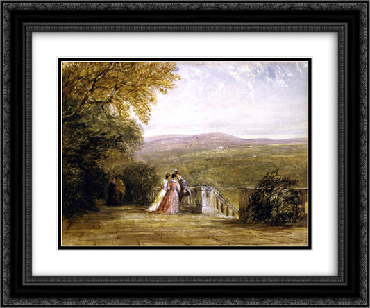 A Terrace, with Figures, Haddon Hall 24x20 Black Ornate Wood Framed Art Print Poster with Double Matting by Cox, David