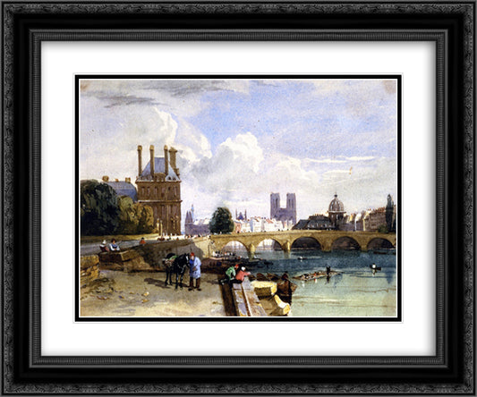 A View of the Pavillon de Flore and the Tuileries from the Seine, Notre Dame, Paris 24x20 Black Ornate Wood Framed Art Print Poster with Double Matting by Cox, David