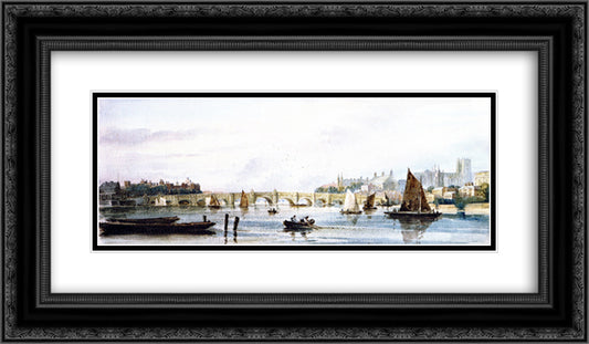 A View of Westminster Bridge, Looking West towards Lambeth Palace and Westminster Abbey 24x14 Black Ornate Wood Framed Art Print Poster with Double Matting by Cox, David