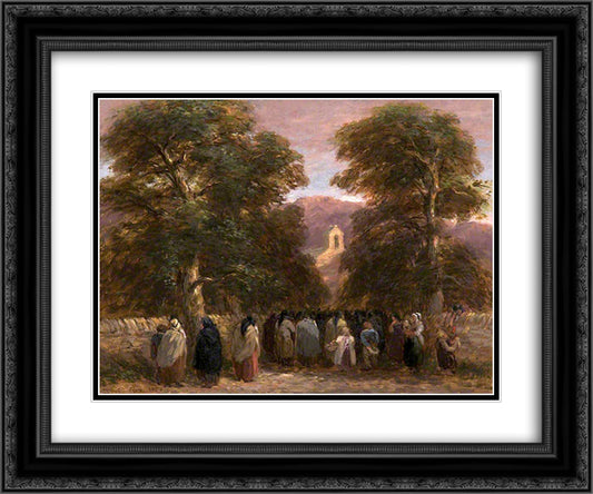 A Welsh Funeral, Bettws Church 24x20 Black Ornate Wood Framed Art Print Poster with Double Matting by Cox, David