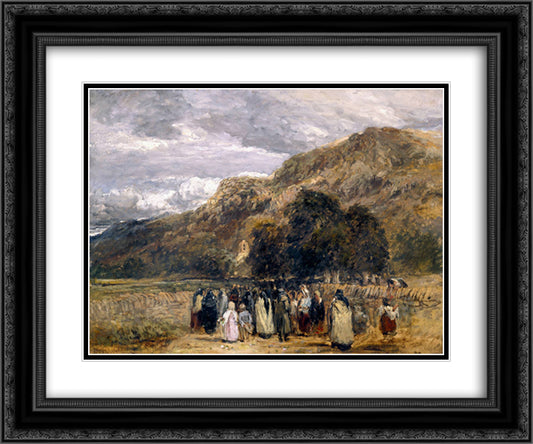 A Welsh Funeral, Betwys-y-Coed 24x20 Black Ornate Wood Framed Art Print Poster with Double Matting by Cox, David