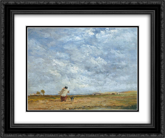 A Windy Day 24x20 Black Ornate Wood Framed Art Print Poster with Double Matting by Cox, David