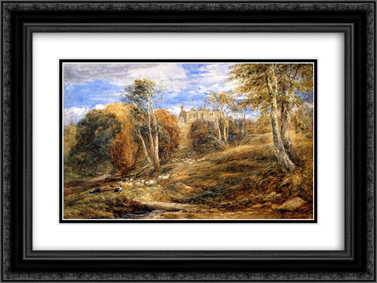 Barden Tower, Yorkshire 24x18 Black Ornate Wood Framed Art Print Poster with Double Matting by Cox, David