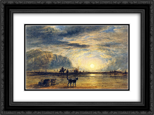 Beach Scene - Sunrise 24x18 Black Ornate Wood Framed Art Print Poster with Double Matting by Cox, David
