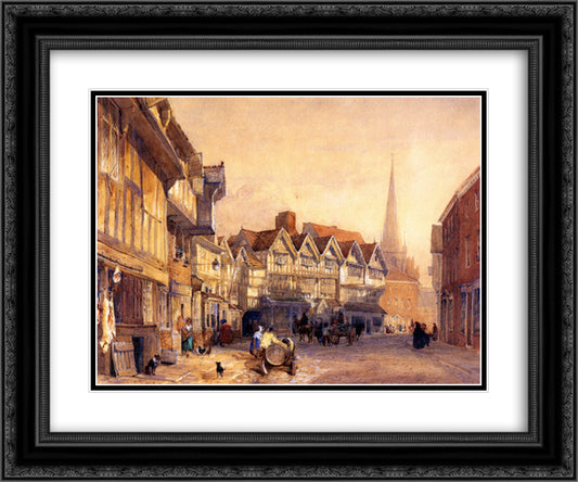 Butcher's Row, Hereford 24x20 Black Ornate Wood Framed Art Print Poster with Double Matting by Cox, David