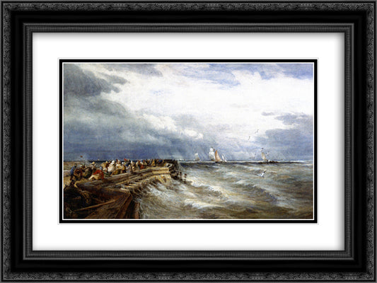 Calais Pier 24x18 Black Ornate Wood Framed Art Print Poster with Double Matting by Cox, David
