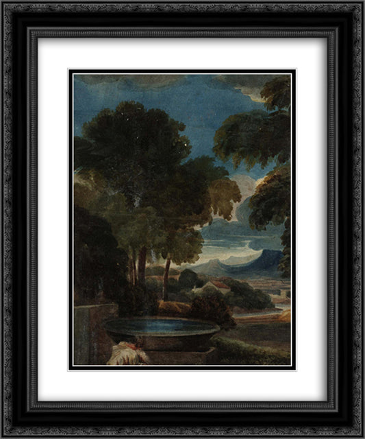 Classical Landscape (After Poussin) 20x24 Black Ornate Wood Framed Art Print Poster with Double Matting by Cox, David