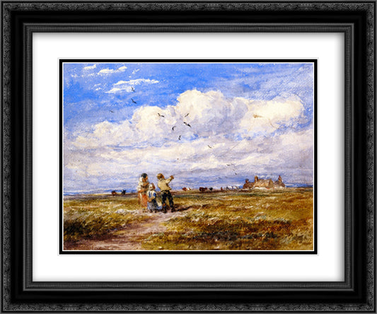 Flying the Kite 24x20 Black Ornate Wood Framed Art Print Poster with Double Matting by Cox, David