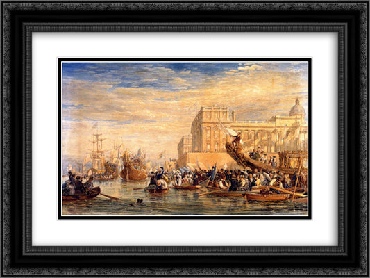 George IV Embarking for Scotland at Greenwich 24x18 Black Ornate Wood Framed Art Print Poster with Double Matting by Cox, David