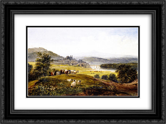 Hay on Wye 24x18 Black Ornate Wood Framed Art Print Poster with Double Matting by Cox, David