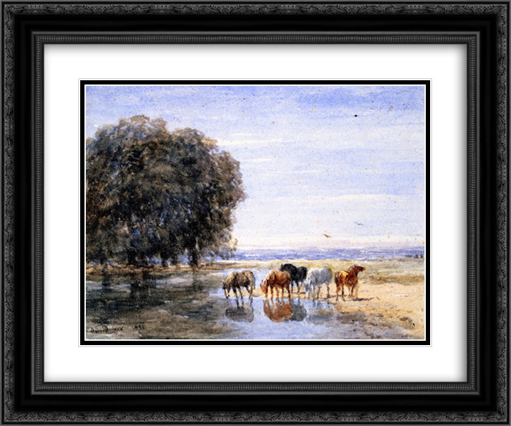 Horses Drinking 24x20 Black Ornate Wood Framed Art Print Poster with Double Matting by Cox, David