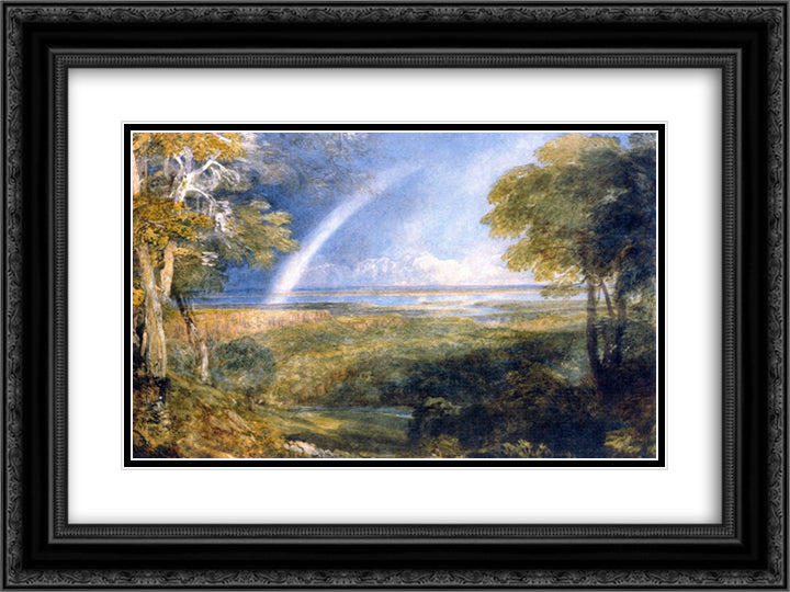 Junction of the Severn and the Wye with a Rainbow 24x18 Black Ornate Wood Framed Art Print Poster with Double Matting by Cox, David