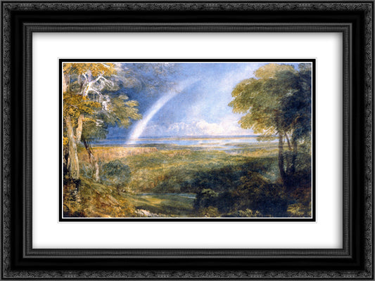 Junction of the Severn and the Wye with a Rainbow 24x18 Black Ornate Wood Framed Art Print Poster with Double Matting by Cox, David