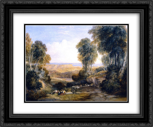 Junction of the Severn and the Wye with Chepstow in the Distance 24x20 Black Ornate Wood Framed Art Print Poster with Double Matting by Cox, David