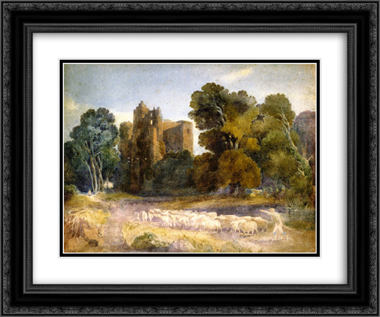 Kenilworth Castle 24x20 Black Ornate Wood Framed Art Print Poster with Double Matting by Cox, David
