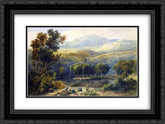 Lake Scene, North Wales 24x18 Black Ornate Wood Framed Art Print Poster with Double Matting by Cox, David