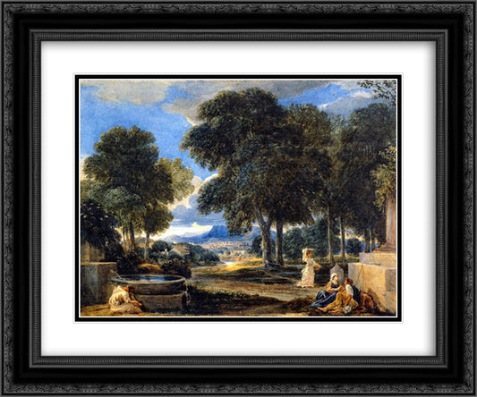 Landscape with a Man Washing His Feet at a Fountain after Poissin 24x20 Black Ornate Wood Framed Art Print Poster with Double Matting by Cox, David