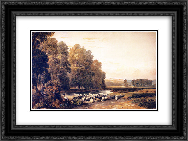 Lugg Meadows, near Hereford 24x18 Black Ornate Wood Framed Art Print Poster with Double Matting by Cox, David