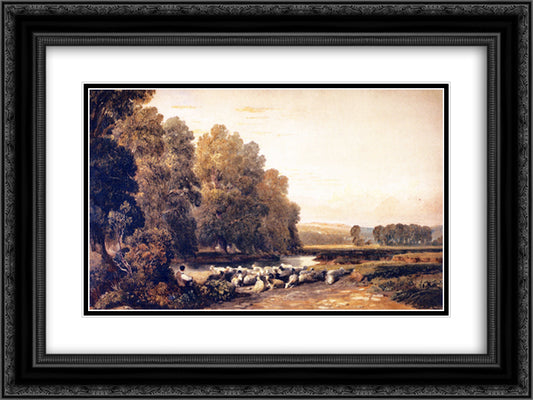 Lugg Meadows, near Hereford 24x18 Black Ornate Wood Framed Art Print Poster with Double Matting by Cox, David